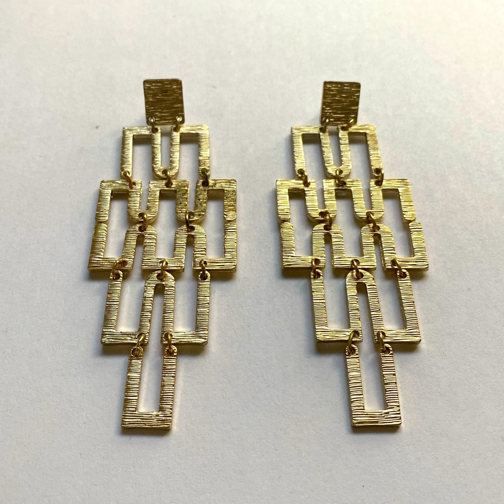 3.5 inch long earrings in gold finish